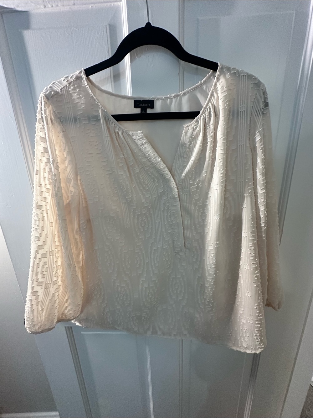 Talbots Cream Textured V-Neck Blouse